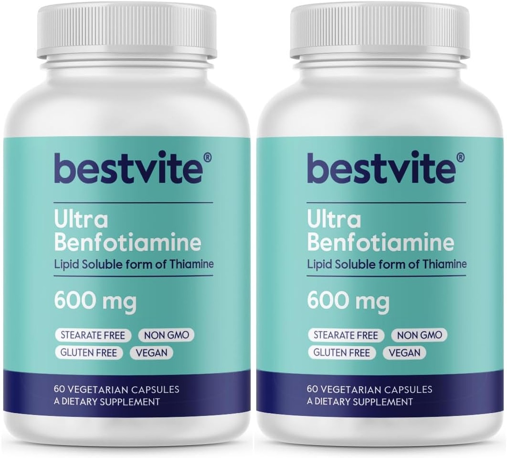 캡슐 당 매우 Benfotiamine 600mg (120 채식 캡슐) (60x2) Stearates 없음 - 아니 실리콘 이산화 - Vegan - 비 GMO - 글루텐 무료 - 최대 힘 Benfotiamine