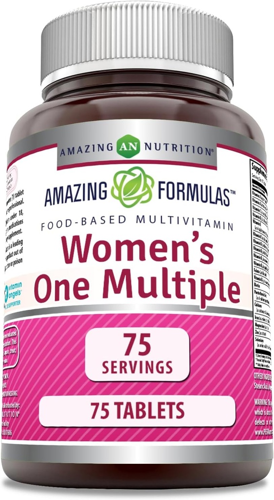 Amazing Formulas Women's One Multiple | 식품 기반 | 태블릿 보충 | 비타민, 미네랄, 25백만 CFU 프로바이오틱스 및 식품 기반 효소 (1 팩, 75 카운트)의 완벽한 혼합