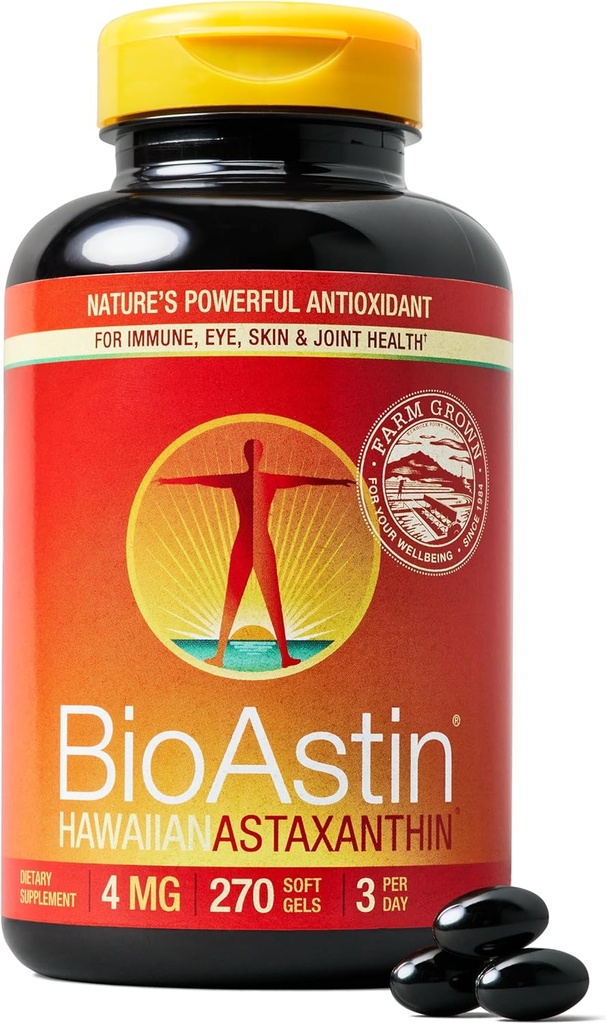 Nutrex Hawaii BioAstin Hawaiian Astaxanthin - 4mg, 270 Softgels - 농장 직접 프리미엄 산화 방지제 보충 아이, 피부, 관절 및 면역 체계 건강 -Non-GMO & 글루텐 - 무료