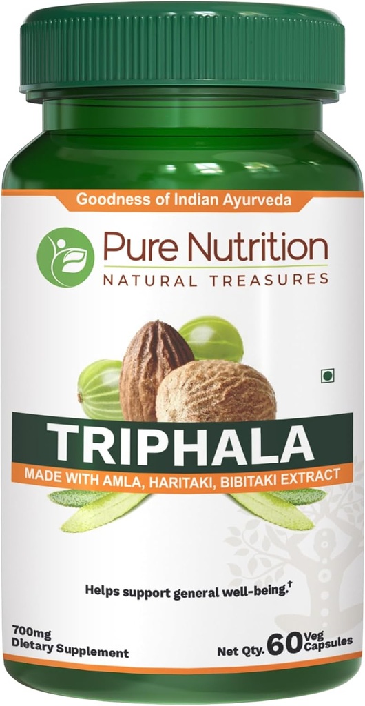 순수한 영양 Triphala 추출물 700mg - 60의 모자 (Extract Equiv. 1900mg Triphala 과일 분말에) 비 GMO | 일단 매일 | 60 일 공급.