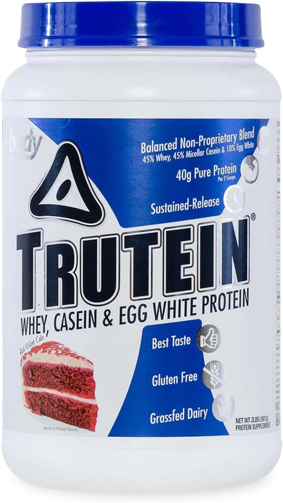몸 영양 Trutein 높은 단백질 분말: 45% Whey, 45% Casein, 10% 계란 백색, 글루텐 자유로운, 낮은 나트륨, 잔디 페더럴 익스프레스 Whey 단백질 분말, 체육관 보충교재 & 아침 Shake, 빨간 우단 케이크, 2lb