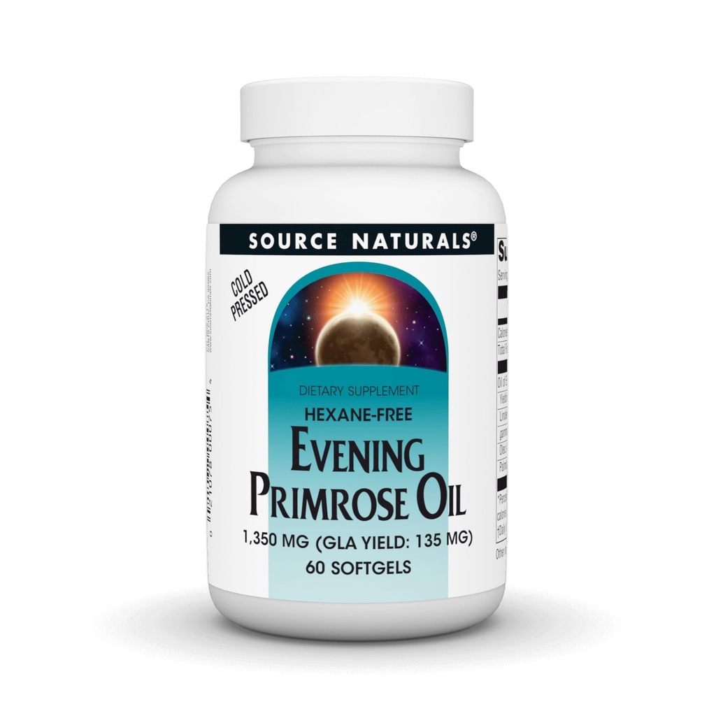 Source Naturals Evening Primrose Oil - Hexane-Free - 1350mg - GLA 수확량 : 135mg - 냉압 - 60 Softgels