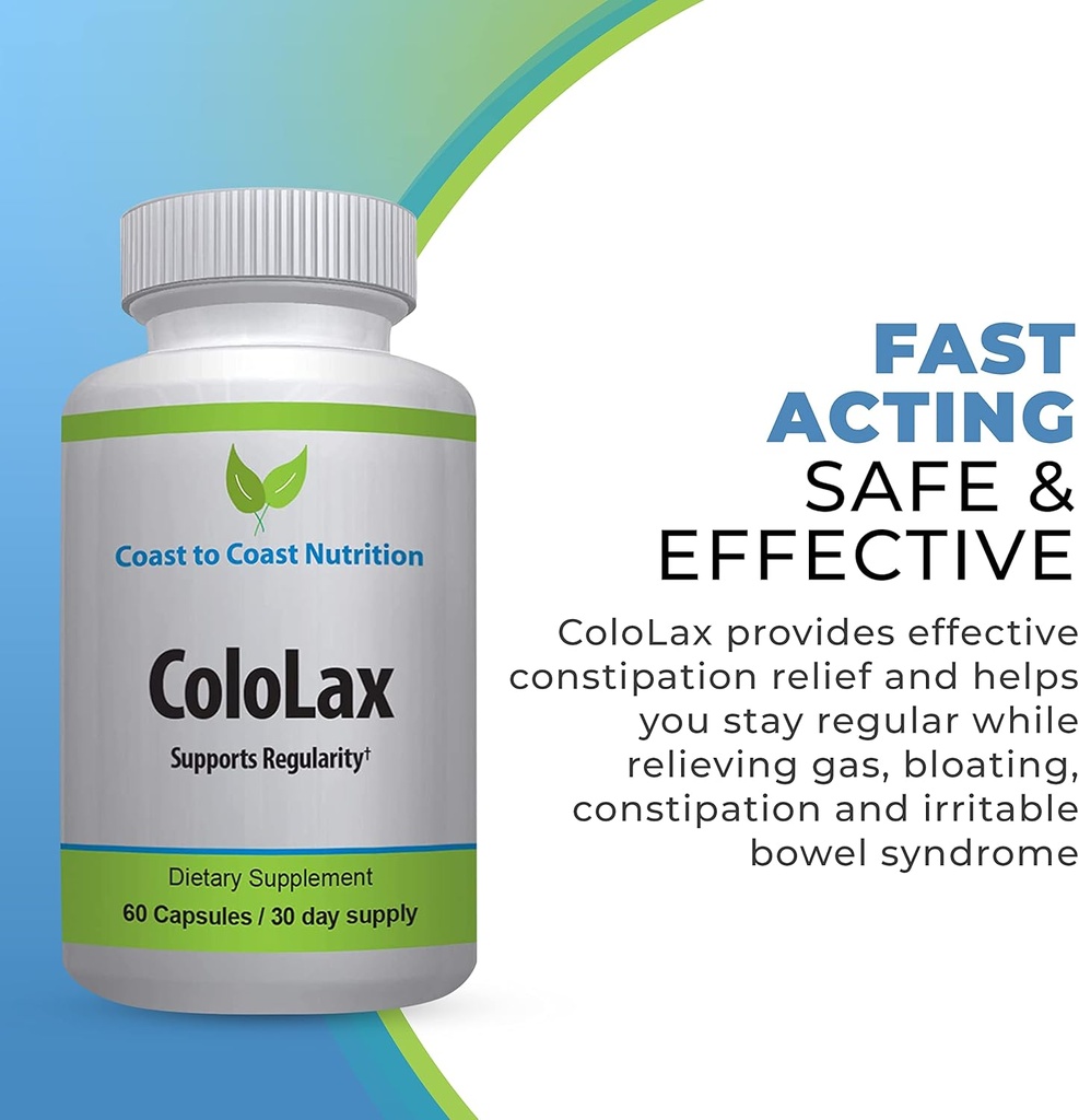 ColoLax Gentle Constipation Relief for Adults - Stool Softener & Colon Cleanse with Psyllium Husk - 가스 및 Bloating, 소화 지원 - 60 캡슐