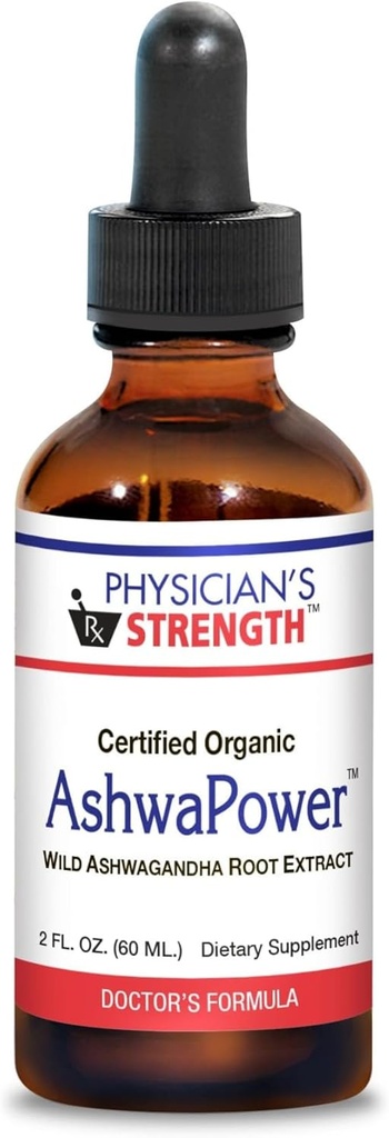 Physician's Strength AshwaPower - 2 fl oz - Wild Ashwagandha Root Extract - 전반적인 건강 및 에너지 지원 - 86 서빙