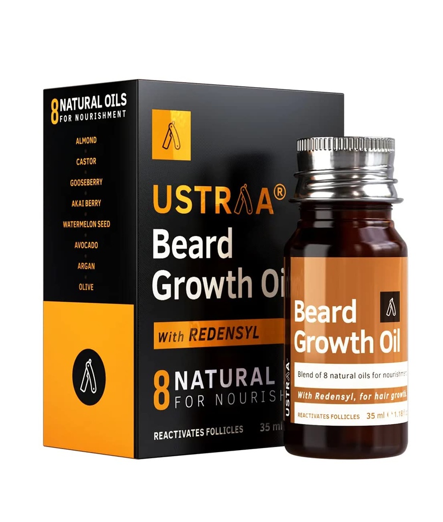 USTRAA Beard Growth Oil - 1.18 Oz - Redensyl, Jojoba Oil, Vitamin E, Nourishment & Strengthening, Harmful Chemicals를 포함한 8 천연 오일과 함께 더 많은 수염 성장,