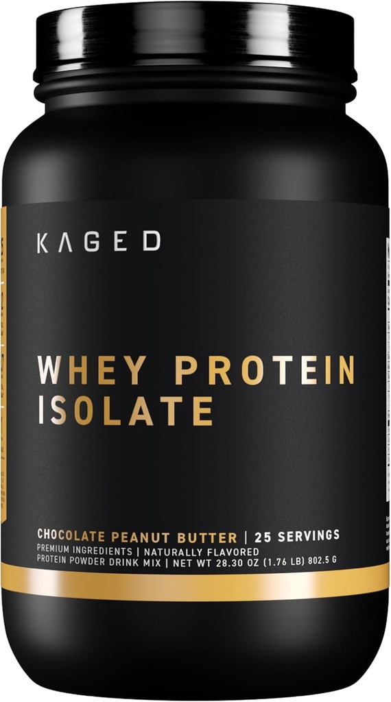 Kaged Whey Protein Isolate Powder | Chocolate Peanut Butter | 100 % 순수한 낮은 Lactose Whey | 포스트 운동 회복 음료 | 근육 건물 | 남성용 보충제 | 25 인분