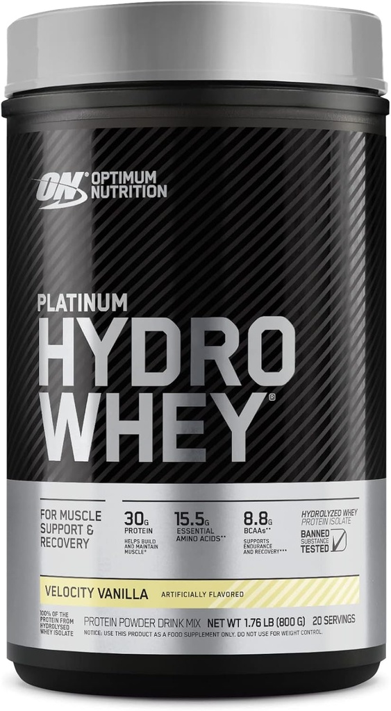 최적 영양 플래티넘 Hydrowhey Protein Powder, 100 % 가수 분해 된 Whey Protein Isolate Powder, 맛 : Velocity Vanilla, 1.75 파운드