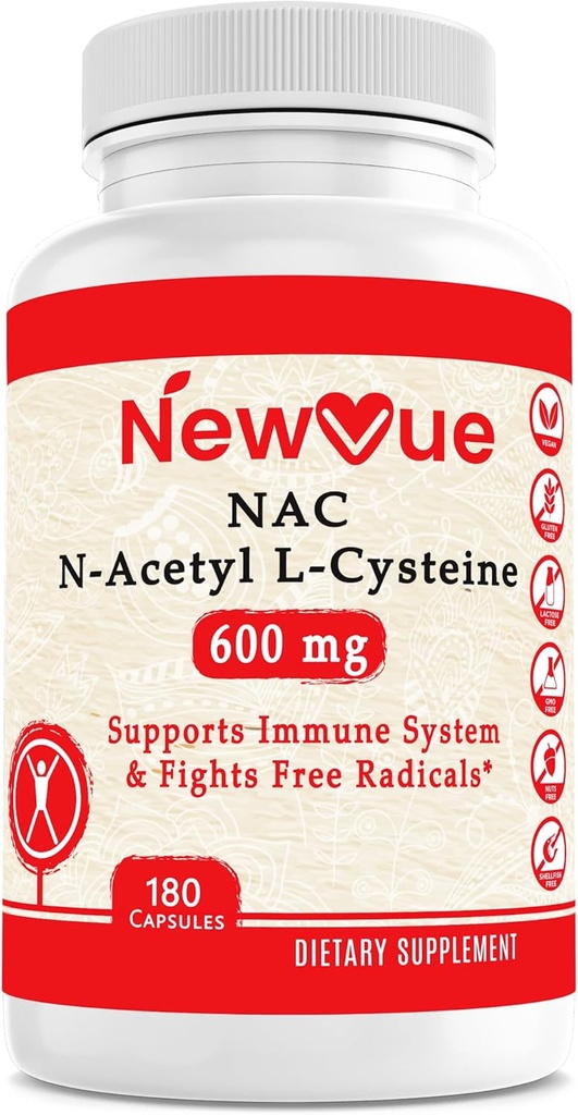 N-Acetyl L-Cysteine (NAC) 600mg, 180 캡슐 - 비 GMO, 글루텐 무료