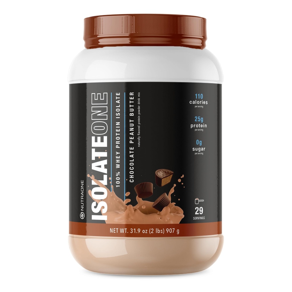 NutraOne IsolateOne Whey Isolate Protein Powder 100 % 순수한 Whey Isolate Powder (코 킬레이트 땅콩 버터 - 29 서빙)