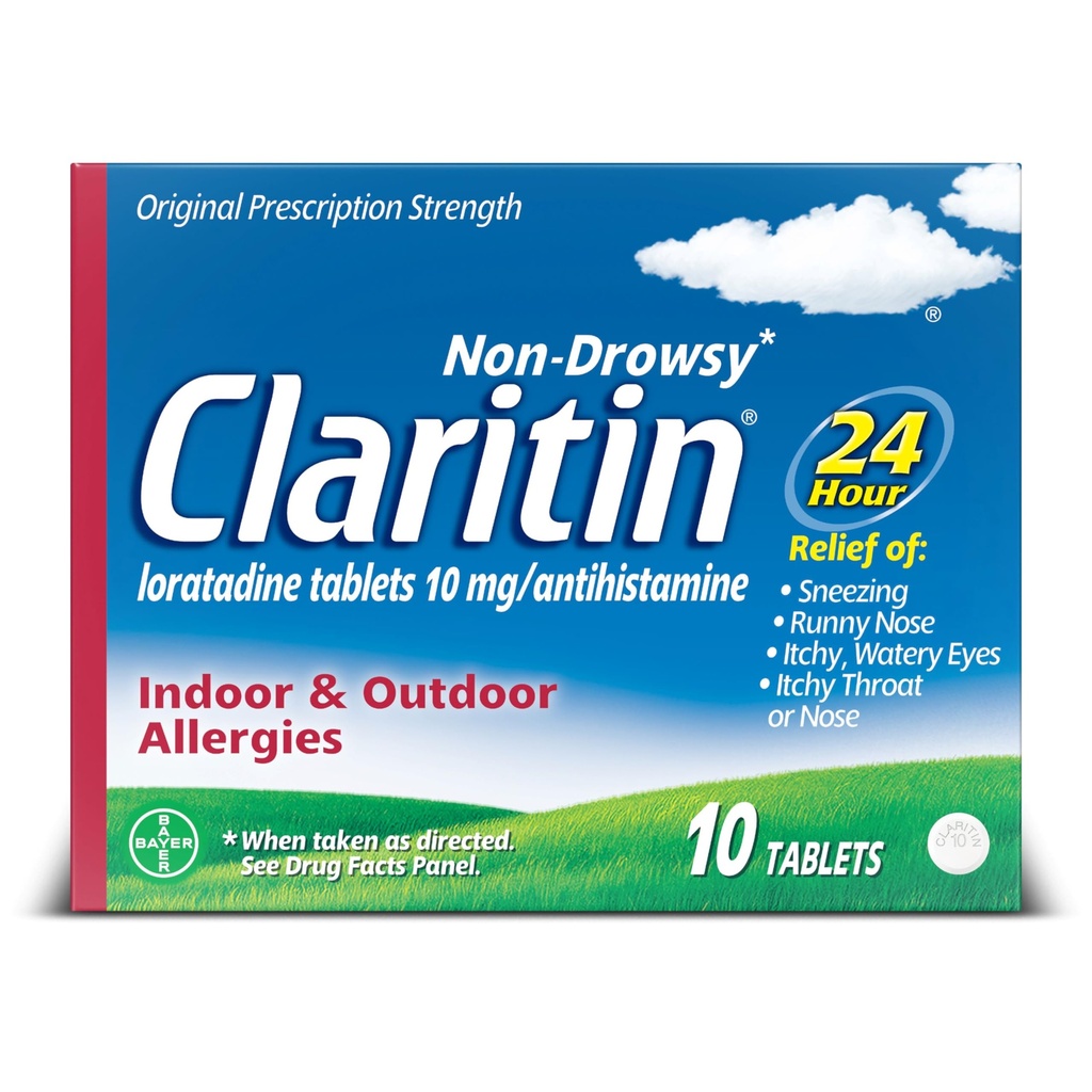Claritin 24 HR 비 Drowsy 알레르기 약, Loratadine 항히스타민 정제, 10 Ct