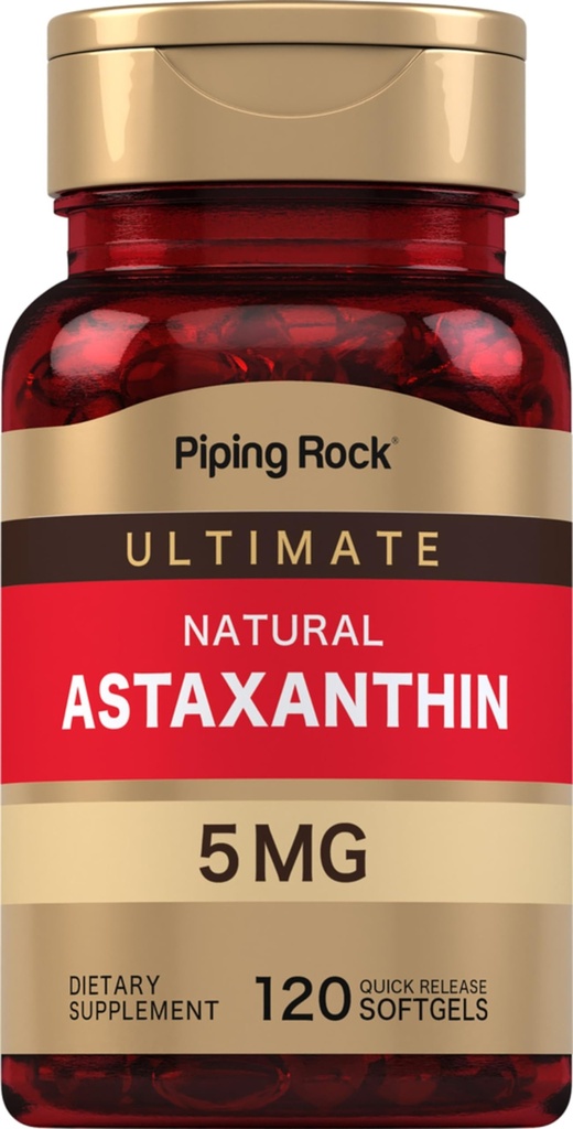 Piping Rock Astaxanthin 보충교재 5mg | 120 Softgel 캡슐 | Haematococcus Pluvialis 조류 추출물 | Non-GMO, 글루텐 무료