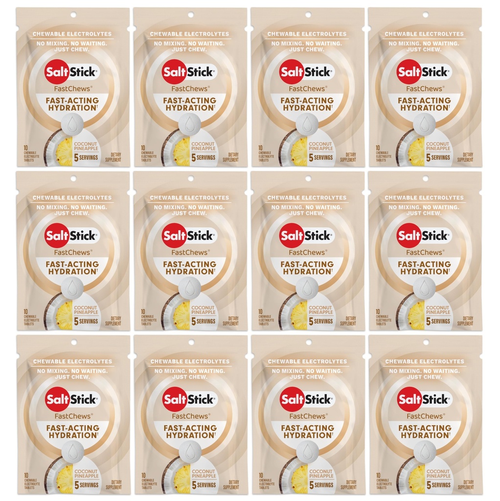 SaltStick Electrolyte FastChews - 120 카운트 코코넛 파인애플 맛 - Hydration, Salt Tabs 용 전해질 정제 - 10 카운트 (12 팩)
