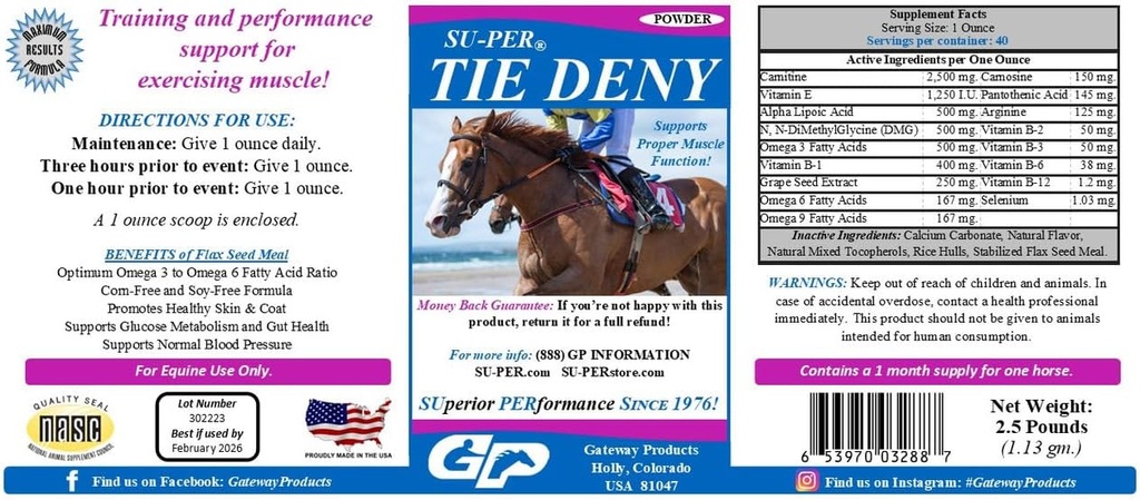 SU-PER Tie Deny Energy Horse Supplement - 성능 말에서 Proper 근육 기능을 지원 - 정상 순환 및 산소 흡입, 에너지 생산, 피로 지연 - 2.5 파운드, (2 팩)