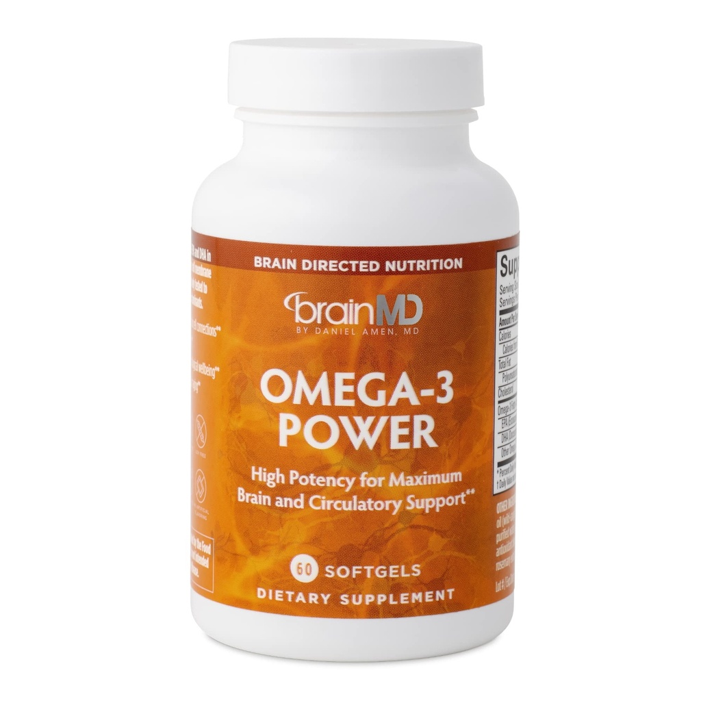 BRAINMD Dr Amen Omega-3 Power - 60 캡슐 - 관절 및 면역 지원 보충 - DHA 및 EPA를 함유 - 글루텐 무료 - 30 서빙