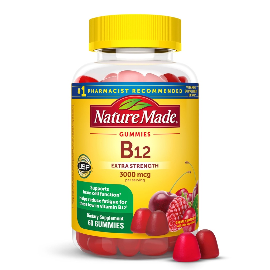 성격은 여분 힘 비타민 B12 Gummies, 서빙 당 3000 mcg, 에너지 대사 지원을 위한 B12 비타민 보충교재, 60 Gummy 비타민, 30 일 공급을 만들었습니다