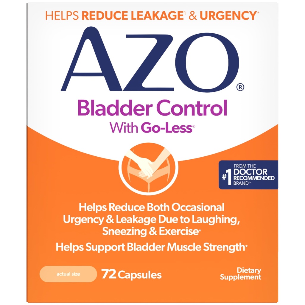 AZO Bladder Control with Go-Less Daily Supplement | 웃음, 스노클링 및 운동으로 인한 불안정성, 누설을 줄이는 데 도움이 † † † | 72 캡슐