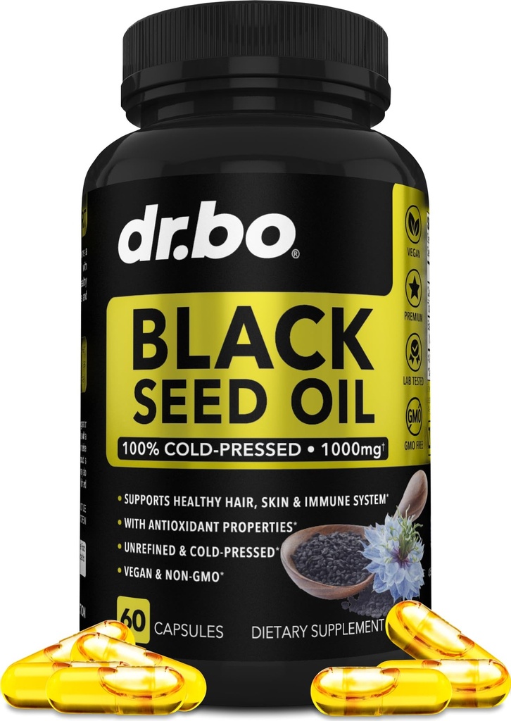 Black Seed Oil Capsules Vegan - Pure Cold Pressed Black Seed Oil Nigella Sativa Cumin for Skin & Hair Health, 500mg, 2 캡슐 서빙 Blackseed 액체 캡슐 Halal - 60 Softgels 약