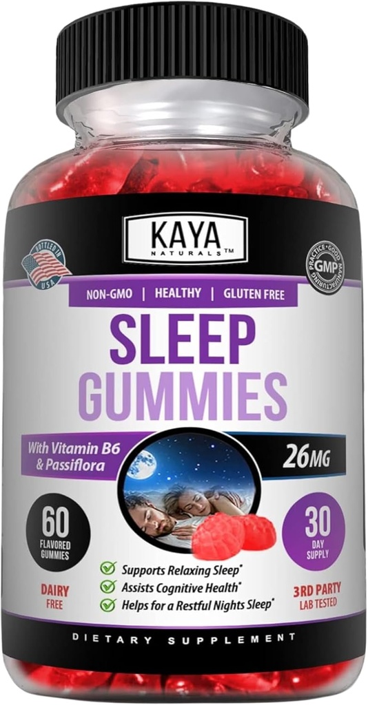 Kaya Naturals Melatonin Gummies (26mg) 성인을위한 건강 보충 및 수면 보조, 자연적으로 잠을 데 도움이, 비타민 B6 Gummies - 여성 및 남성 60 Gummy 비타민 - 30 일 공급
