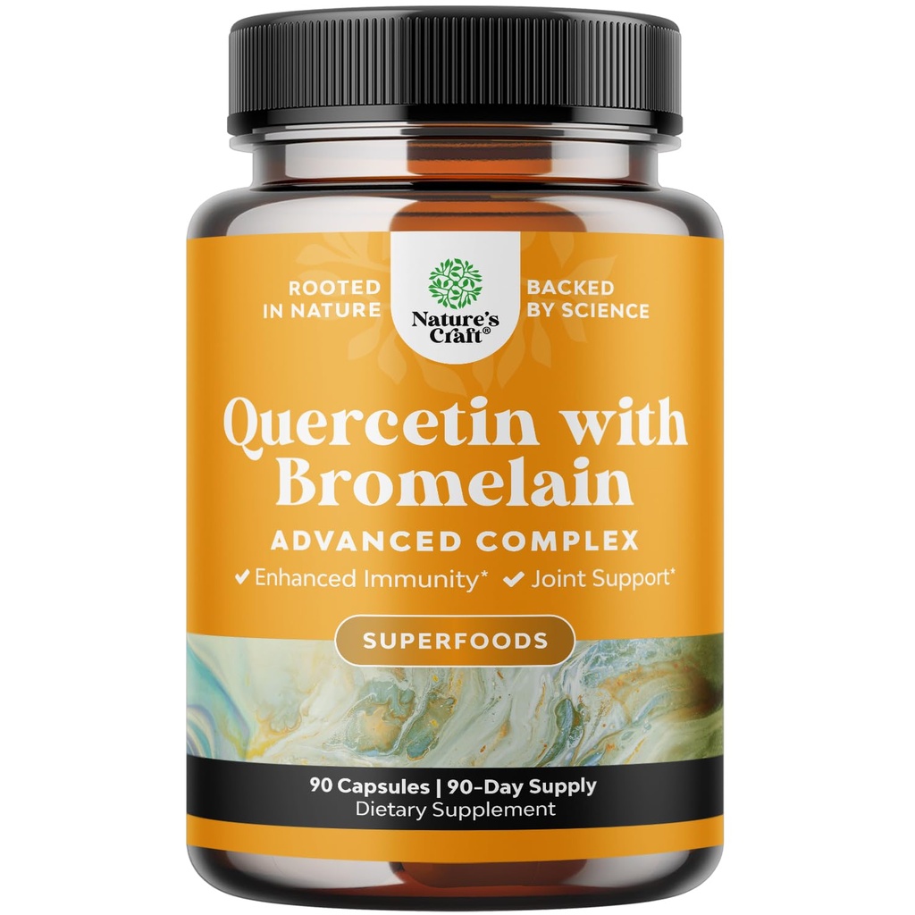 Immune Aid를 위한 Bromelain 보충교재를 가진 순수한 Quercetin - Immune 지원 & 호흡을 위한 Bromelain를 가진 높은 Potent Quercetin 500mg 캡슐 - 영양 보충 보충교재 - 90 Ct