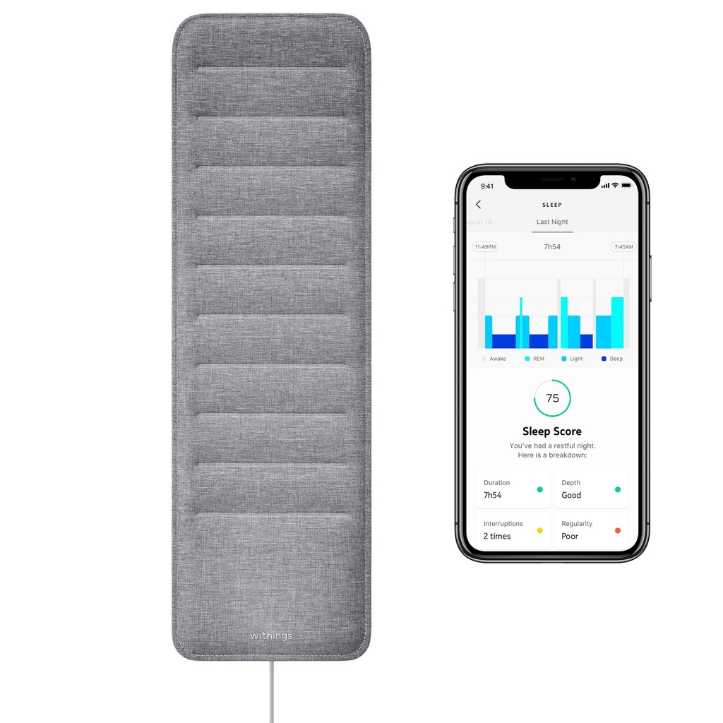 Withings Sleep - Sleep Cycle Analysis를 가진 매트리스의 밑에 수면 추적 패드