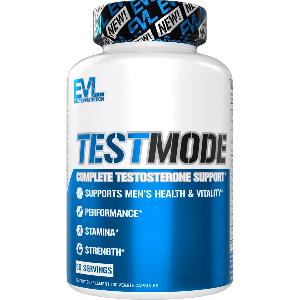 Evlution Nutrition TestMode - 완전한 테스토스테론 지원 - 남자를 위한 테스토스테론 보충교재 - 지원 남자의 건강 & 활력 - 성과, 체력 & 힘 - 50 서빙 - 100개의 Veggie 캡슐