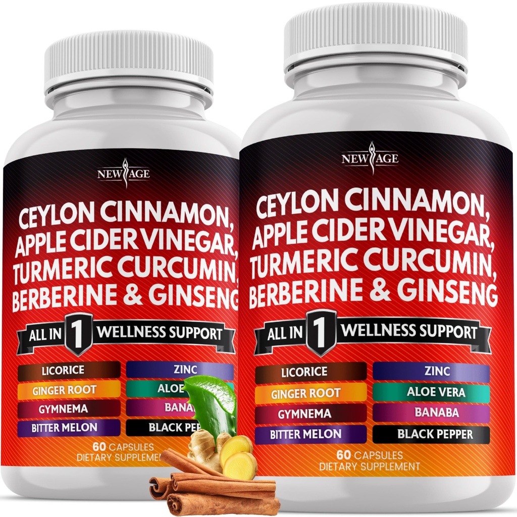 Ceylon Cinnamon, Turmeric, Apple Cider Vinegar, Ginseng, Aloe Vera, Berberine Plus Banaba, 생강 뿌리 - 120 개