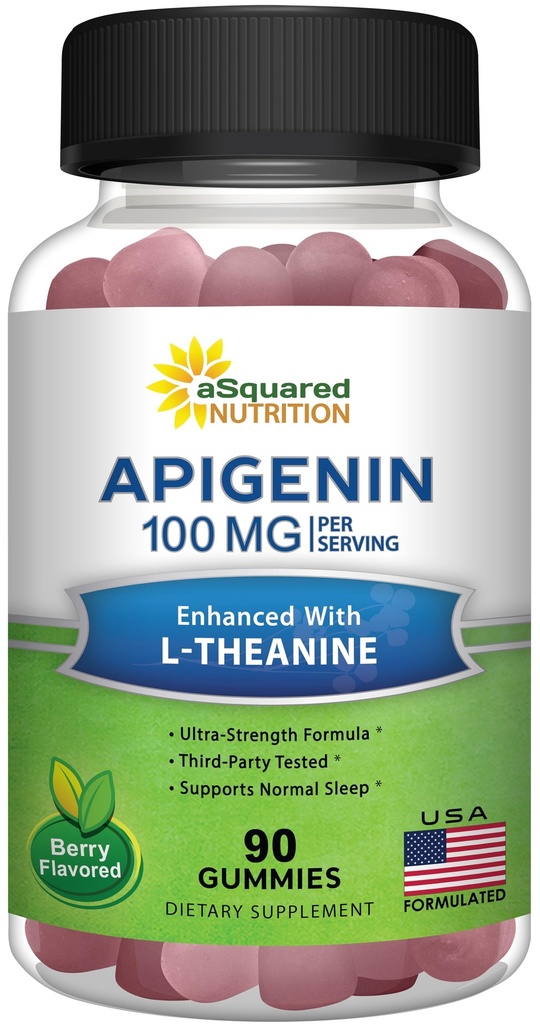 L-Theanine 100mg Gummies를 가진 Apigenin 100mg - 수면을 위한 Apigenin 보충교재 - 캡슐, 알약, 분말 & 차에 자연적인 추출물 거미 대안 - 봉사 당 2