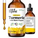 Wild & Organic Turmeric Tincture - 검은 후추 추출물이있는 심황 쿠르쿠민 - Mobility Support Supplement - Curcumin Root Liquid Drops - Vegan, Sugar & Alcohol-Free - 4 fl oz