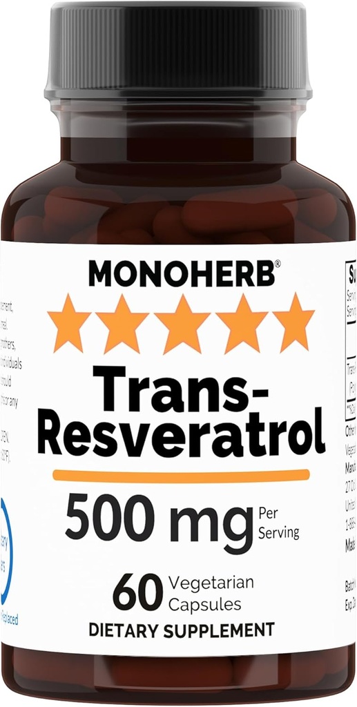 트랜스 Resveratrol 500 mg - 60 Veg 캡슐 | 캡슐 당 250 mg - 서빙 크기 2 캡슐 : 500 mg - 30 서빙
