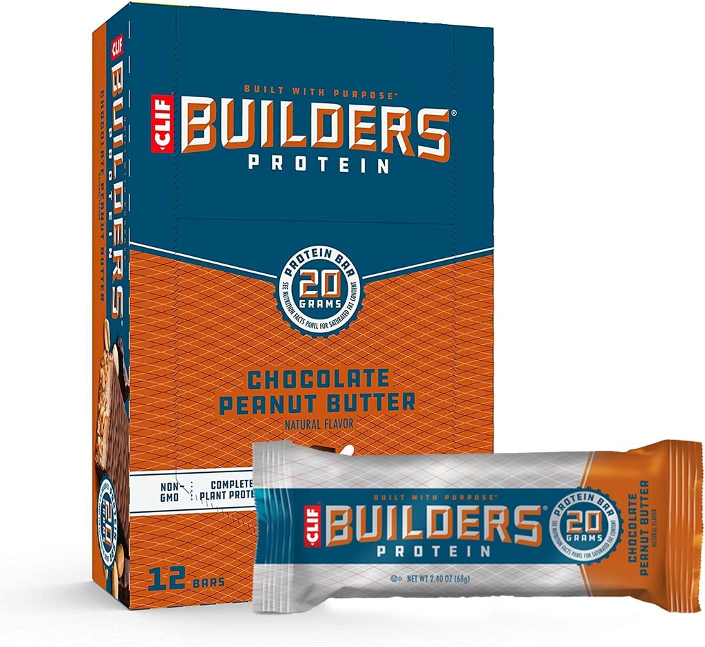 Clif 빌더 - 단백질 바 - 초콜릿 땅콩 버터 맛 - 20g 단백질 - 글루텐 무료 (2.4 오닉스, 12 개)