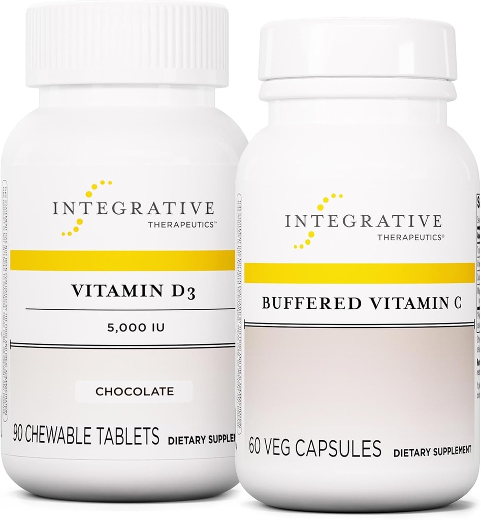 버퍼 비타민 C 1,000 mg, 60 캡슐 & 비타민 D3 125 mcg, 90 Chewables를 가진 통합 치료 뭉치 - Antioxidant Support* - 비타민 D3를 위한 버퍼로 만들어진 비타민 C
