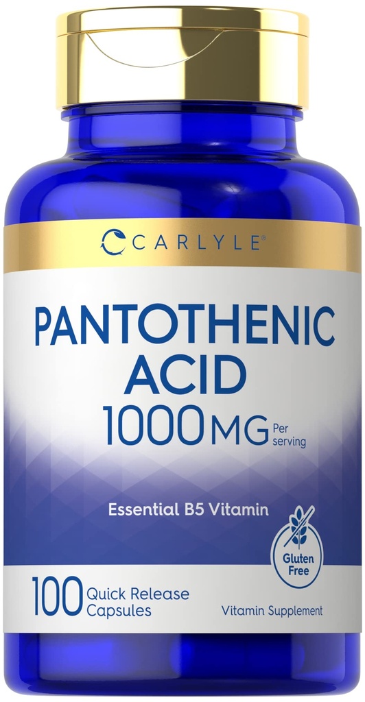 Carlyle Pantothenic Acid | 1000mg | 100 캡슐 | 필수 B5 비타민 | 비 GMO, 글루텐 프리 보충교재