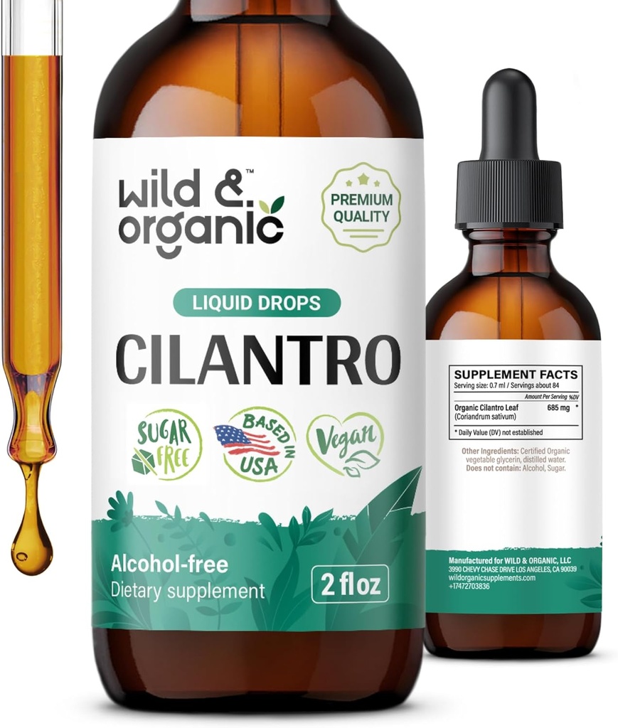 야생 & 유기 Cilantro 드롭 - 액체 Cilantro 보충으로 해독 - Coriander Leaf Extract Tincture - Vegan, Sugar & Alcohol-Free - 2 fl oz