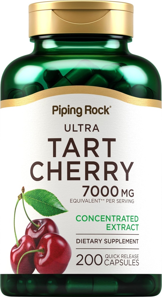 Piping Rock Tart Cherry Extract Capsules | 7000 mg | 200 알약 | 여성 및 남성용| Ultra Strength Concentrated Extract | 비 GMO, 글루텐 무료 보충
