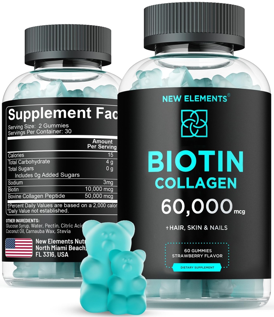 Biotin & Collagen Peptides Gummies - 50,000mcg 교원질 + 10,000mcg Biotin | 남자 & 여자를 위한 머리, 피부 & 못 지원 | 머리 성장, Glowing 피부 & 강한 못 | 비 GMO, Chewable, 중대한 맛