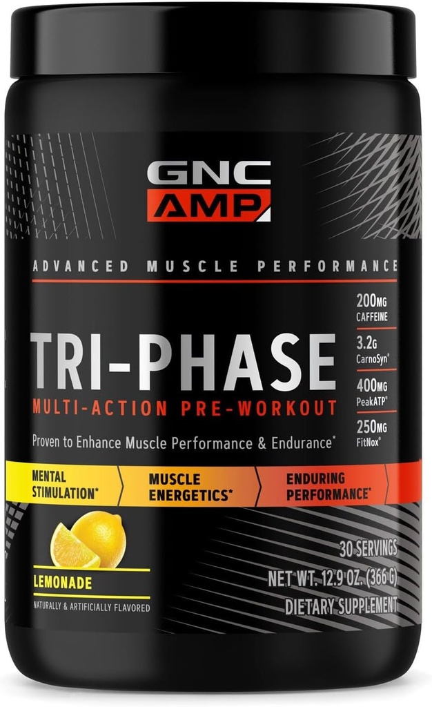 GNC AMP Tri-Phase 멀티 액션 사전 운동 - Lemonade (30 인분)