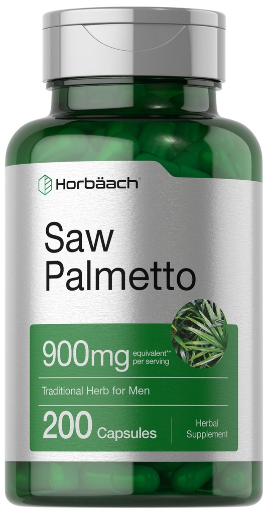 Horbaach Saw Palmetto Extract | 900mg | 200 캡슐 | Non-GMO 및 글루텐 프리 포뮬러 | 전통 허브 보충 | 톱 팔로메 Berries