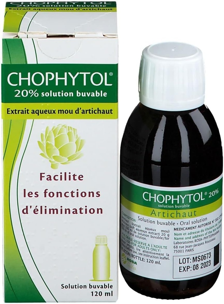 Chophytol 20 % - 음료 용액 (Artichoke 포함) - Liver & Kidney 기능 홍보 - 120ml 병 병