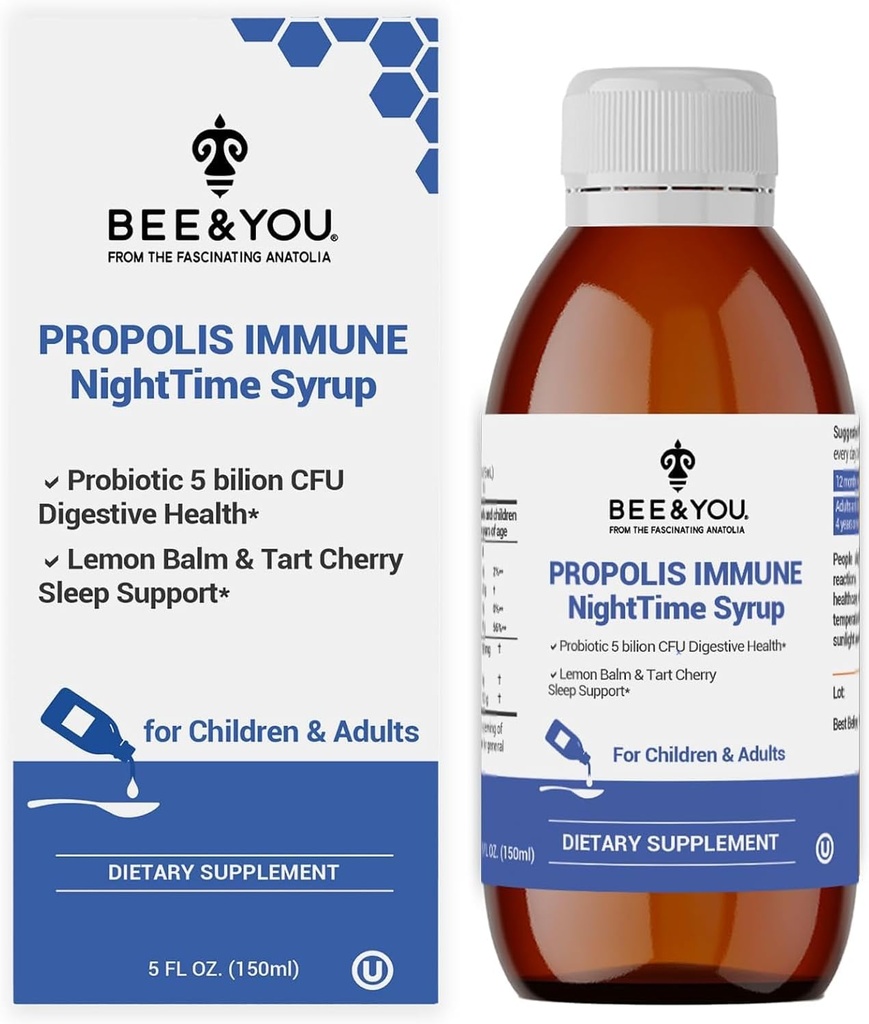 꿀벌과 당신은 Probiotic, 비타민 C 및 Elderberry와 함께 프로 폴리스 야간 시럽 - 성인 & 아이를위한 Gentle 공식, 5 Fl Oz