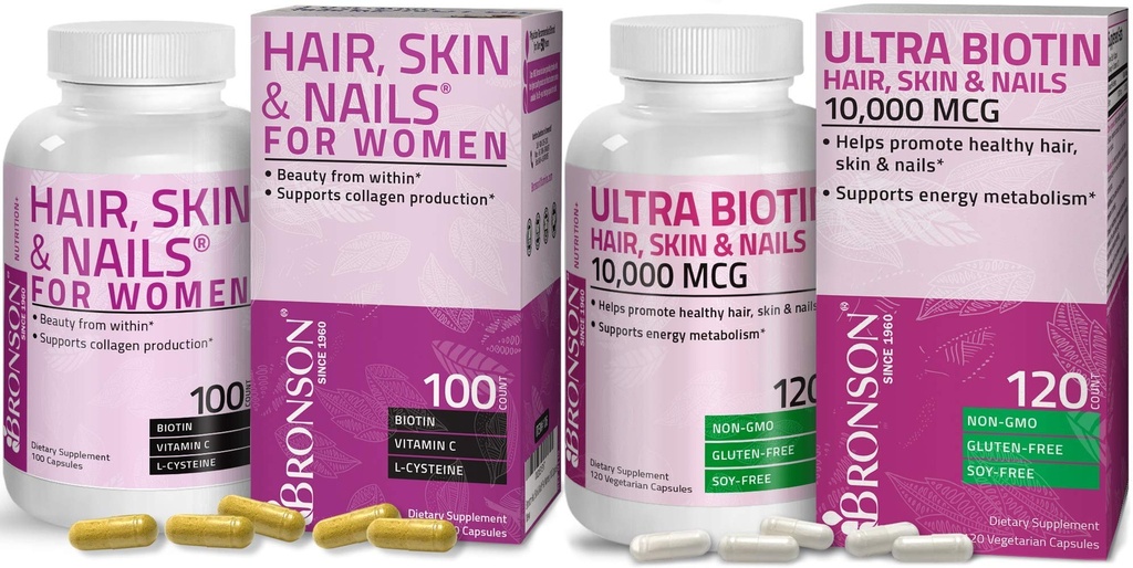 Bronson 머리, 피부 & 여자를 위한 Biotin 여분 힘 비타민 보충교재를 가진 못 + Ultra Biotin 10,000 Mcg