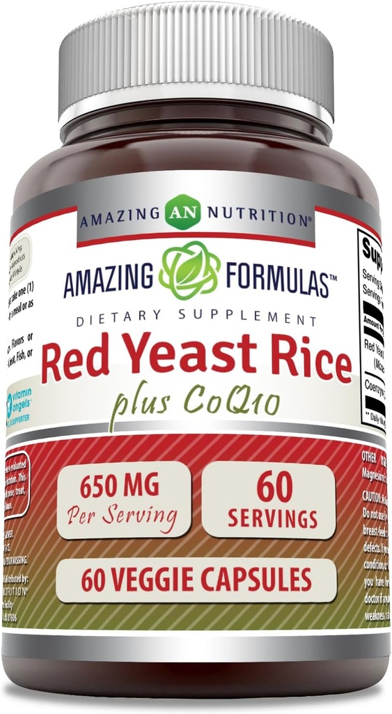 놀랄만한 수식 빨간 효모 밥 600 Mg 플러스 Coq10 50 Mg | Veggie 캡슐 보충교재 | Non-GMO | 글루텐 무료 | 미국에서 제작 (60 개)
