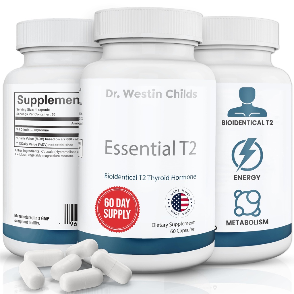 Dr. Westin Childs Essential T2 - T2 Thyroid Support Supplement with Bio-Identical 3,5 Diiodo-l-thyronine for Hypothyroidism, Hashimoto's, Thyroidectomy & Rai, Non GMO, 60 일 공급