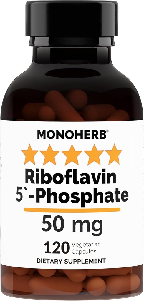 MONOHERB Riboflavin 5'-Phosphate 50 mg - 120 채식 캡슐 - 생체 활성 비타민 B2