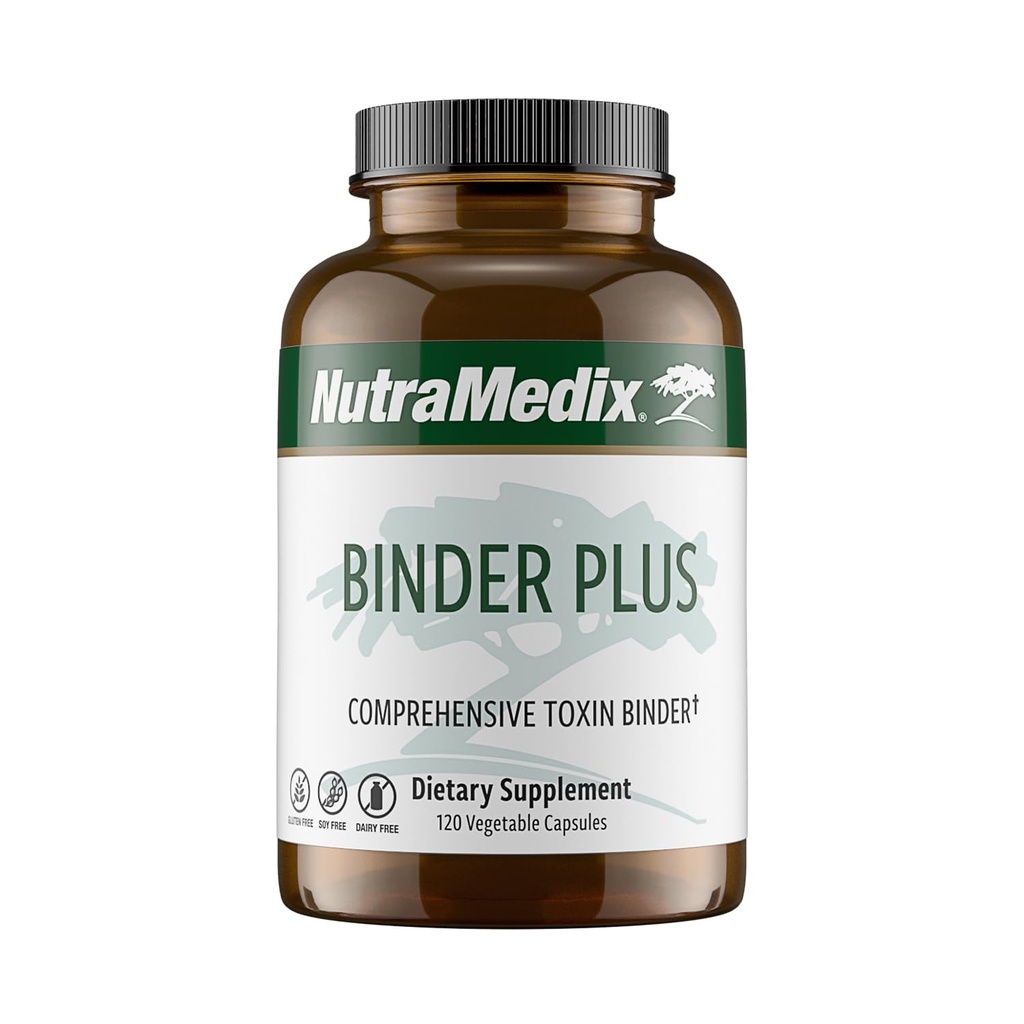 NutraMedix Binder Plus - 종합적인 Toxin Binder & Body Detoxifier - Prebiotic 산화 방지제 지원 + Inulin, Bentonite, 알로에 Vera, 활성화된 Charcoal, Fulvic 무기물 & Chitosan (120 캡슐)