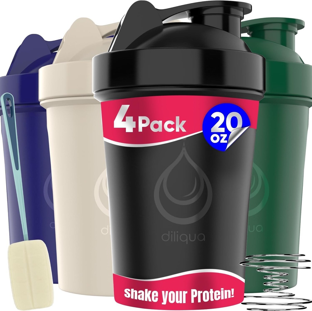 4 PACK, 20 온스 셰이커는 단백질 믹스를 위한 철사 위스키 병을 병에 넣습니다 | 내진성 믹서 병 팩 | BPA-Free & Dishwasher Safe | 셰이커 병 | 셰이커 컵 케이크 병 팩