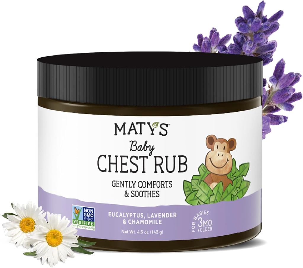 Matys 아기 가슴 루비, Soothing Congestion Relief Vapor Rub for 아기 3 개월 오래 된 +, 깨끗하고 안락 Eucalyptus, 라벤더, & 수면을위한 Chamomile, Non-GMO, Petroleum Free, Menthol Free, 4.5 oz Tub