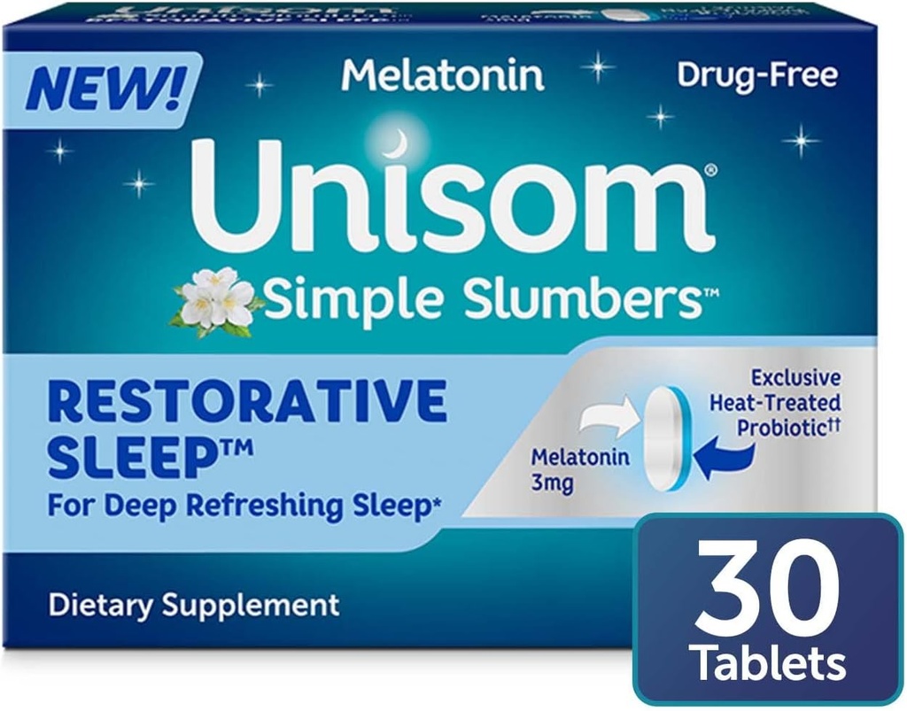 Unisom 간단한 Slumbers 복원 수면 정제 30-Count, Melatonin 3mg