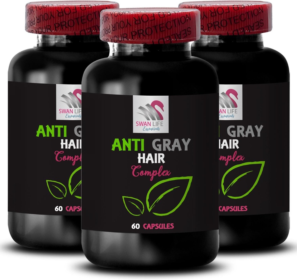 안티 그레이 헤어 보충 - ANTI GRAY HAIR COMPLEX - 진동 부스트, 회색 머리 역, 신선한 머리 그늘, 유쾌한 진동, 색상 장수, 빛나는 머리 색상, 헤어 브리리 ance 3Bot 180Caps
