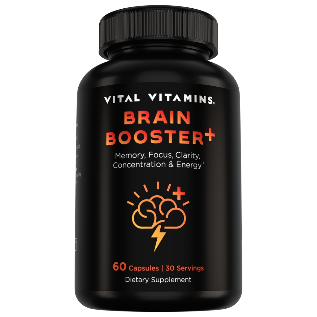 Vital Vitamins Nootropic Brain Supplement Plus - Memory, Focus, Concentration, Neuro Energy, Clarity - Lion's Mane Mushrooms - 60 캡슐