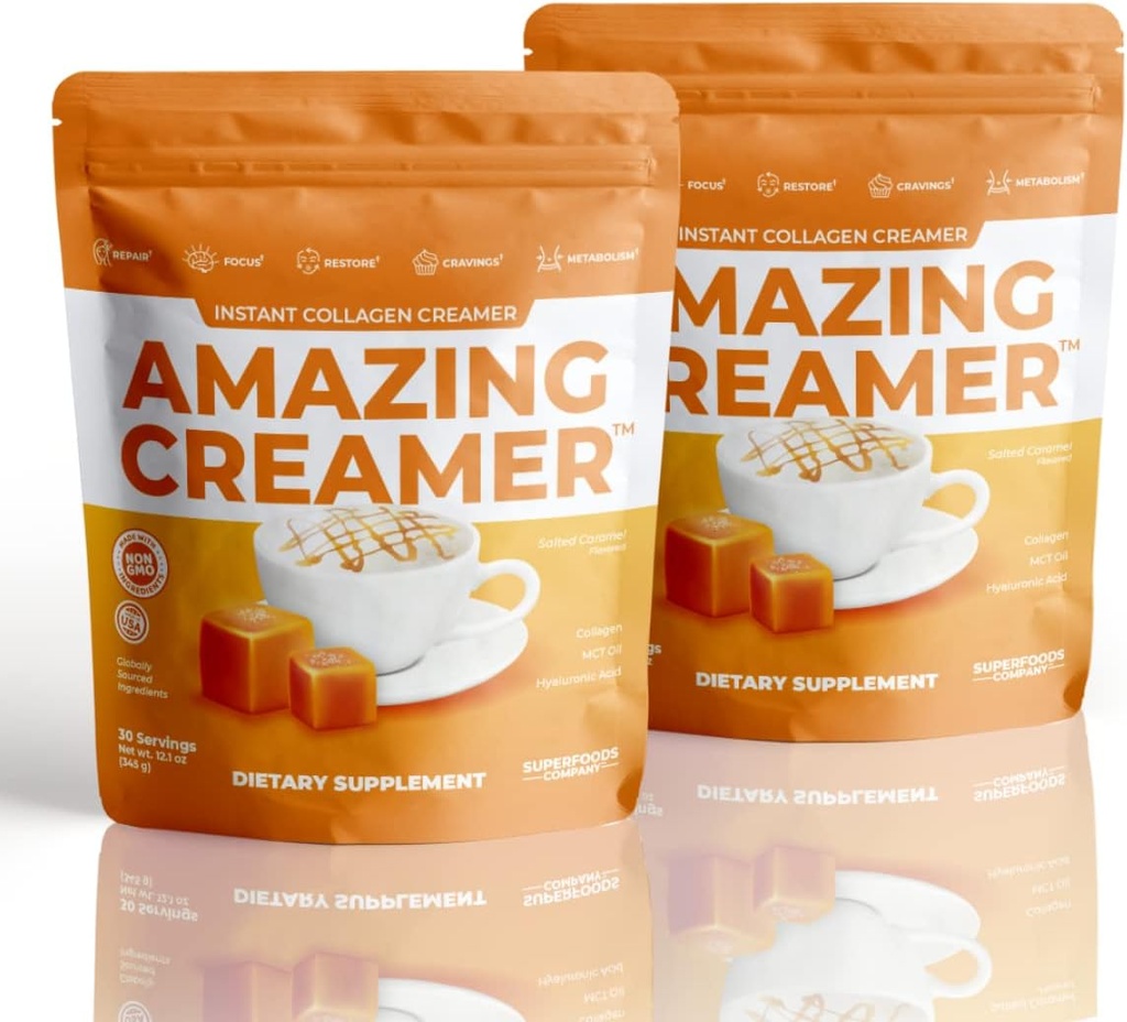 Superfoods Company Amazing Creamer with Collagen - Keto Creamer-Hyaluronic 산 & MCT 기름 - 두뇌 Boost & Curbs Cravings - 건강한 피부 & 머리 지원 - Diet-Friendly [60 서빙] [칼라]